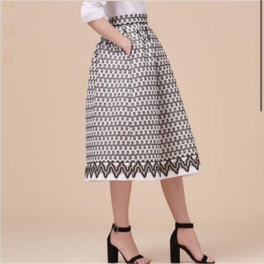 MAJE Josy Pleated Black and White Lace Midi Skirt - Picture 15 of 15